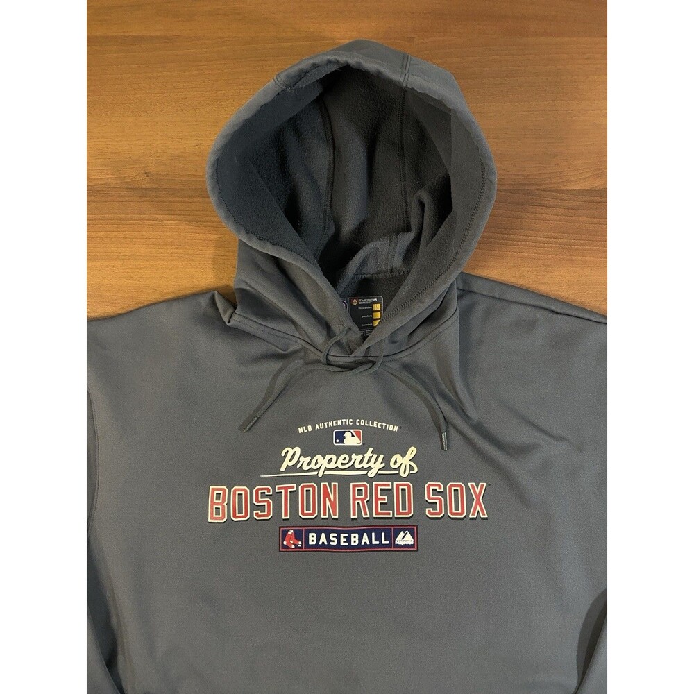 Boston Red Sox Hoodie Mens Large XL Gray Majestic Therma Base Sweatshirt MLB
